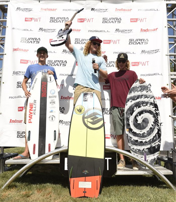 Pro Tour Overall Wakesurf Winners - Parker Payne (2nd), Noah Flegel (1st) and Aaron Witherell (3rd)